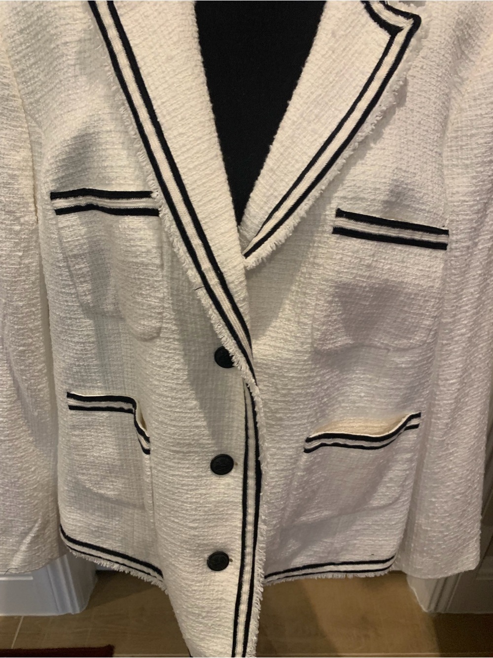 NWT! Talbots Cream Tweed Blazer with Black Trim - Picture 6 of 12